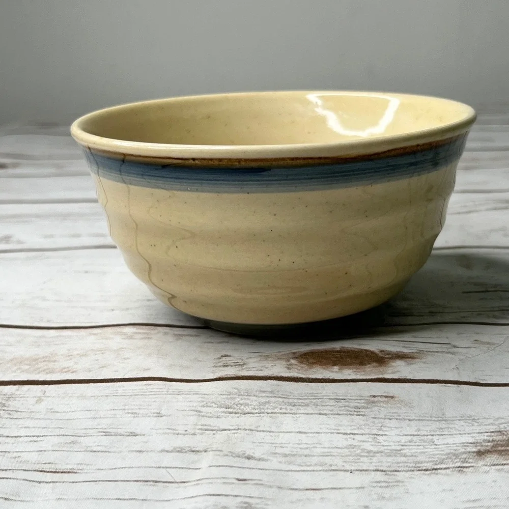 Gibson Cereal Bowl Cream Blue Rooster Farmhouse Ribbed Stoneware 6in